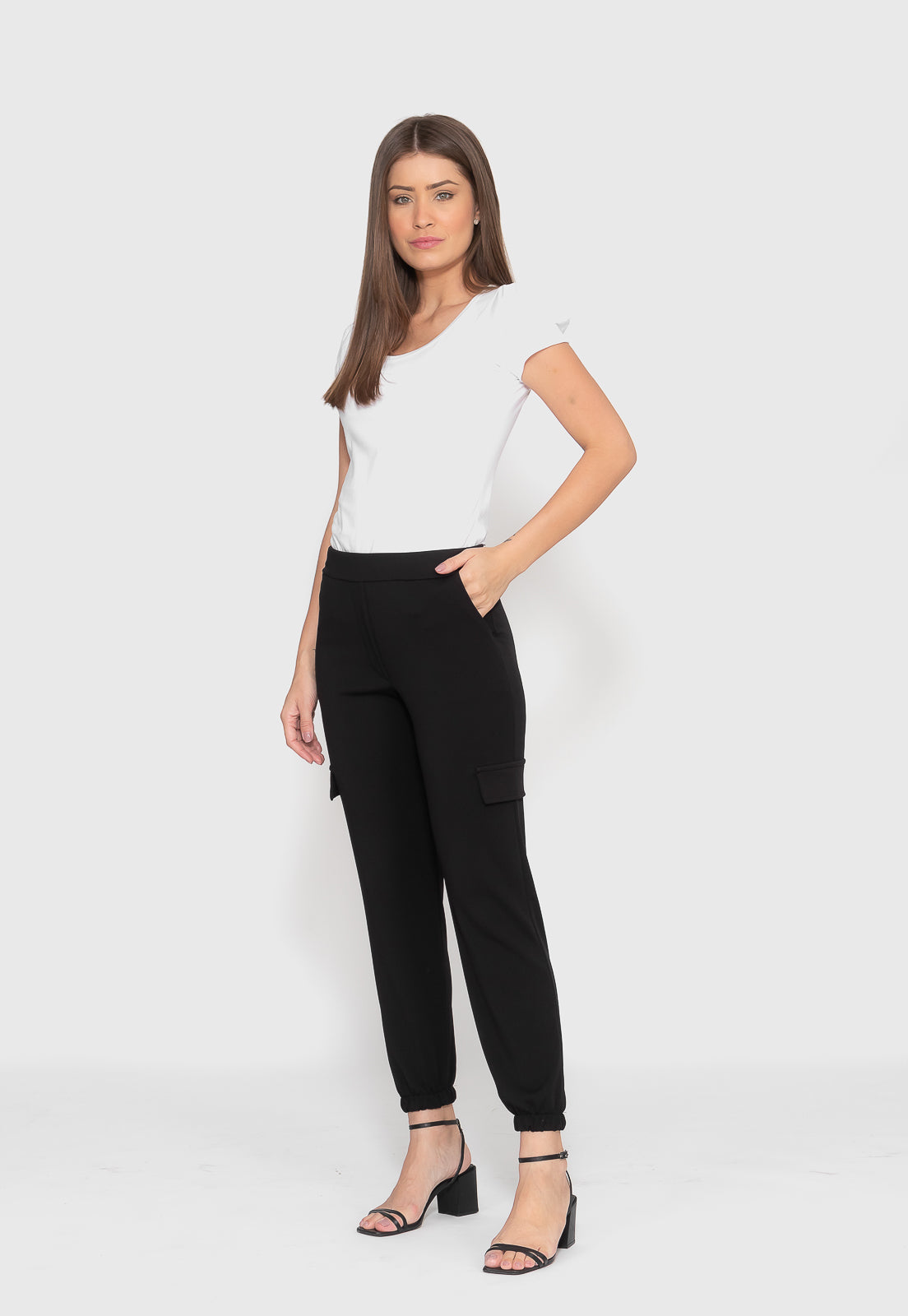 Calça Preta Cargo Malha Crepe