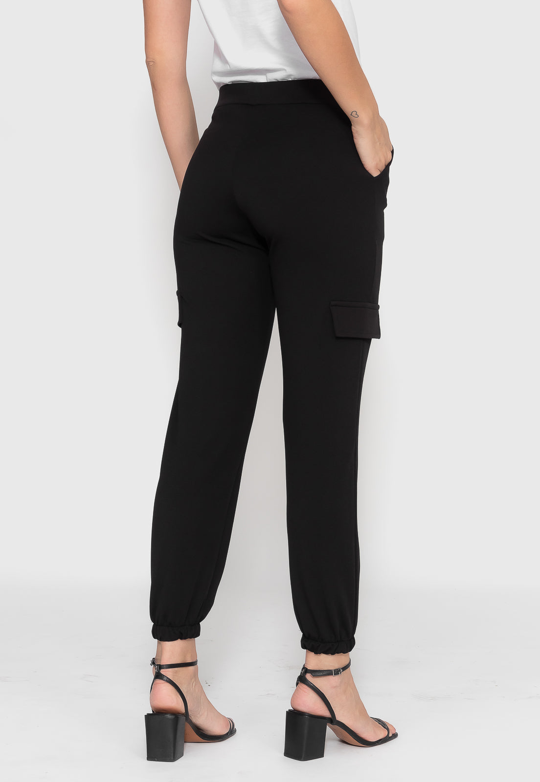 Calça Preta Cargo Malha Crepe