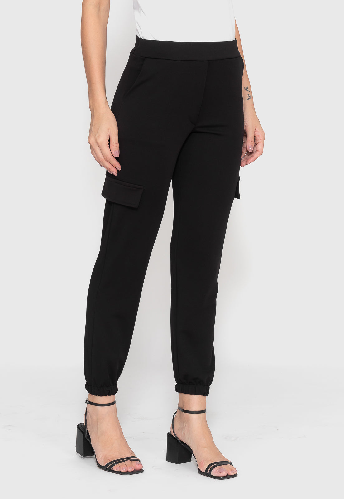 Calça Preta Cargo Malha Crepe