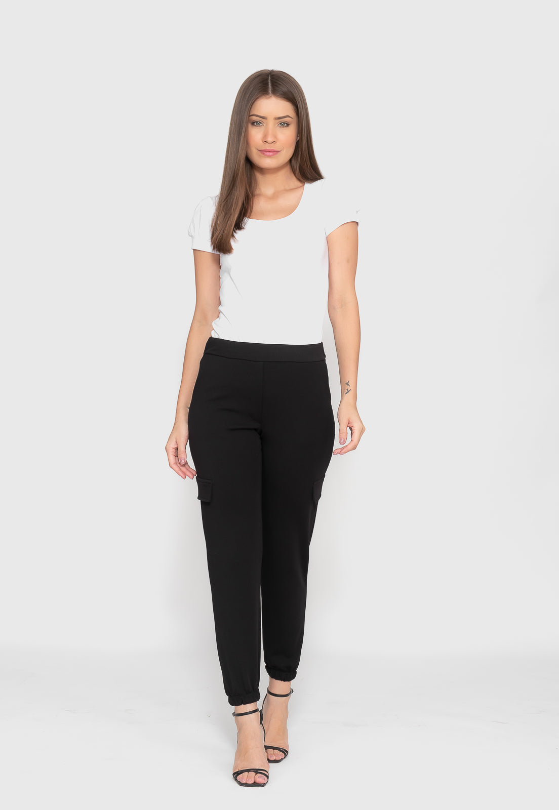 Calça Preta Cargo Malha Crepe