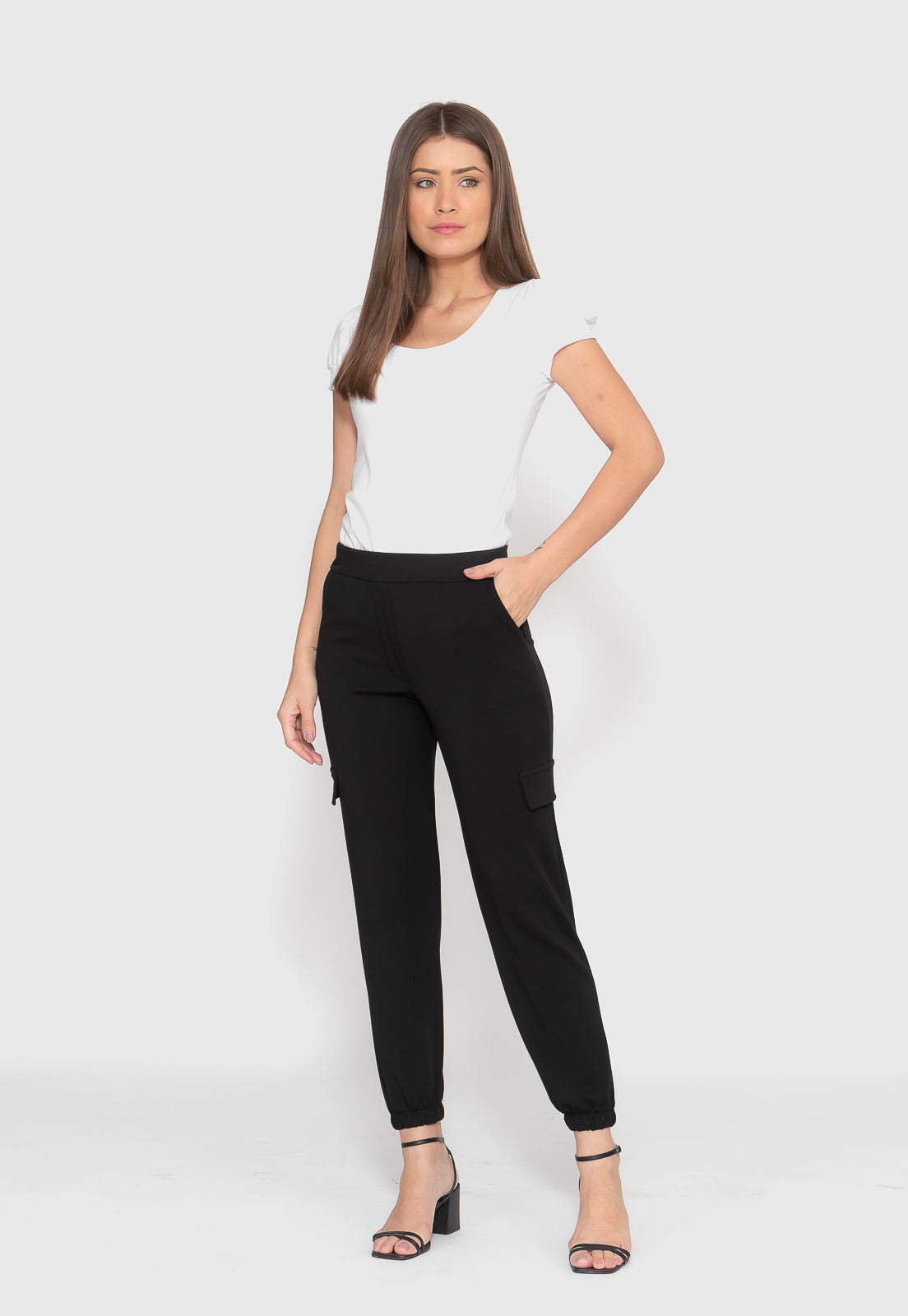 Calça Preta Cargo Malha Crepe