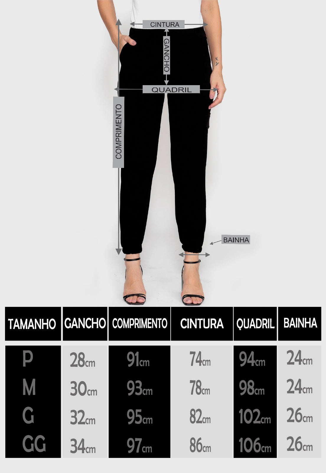 Calça Preta Cargo Malha Crepe