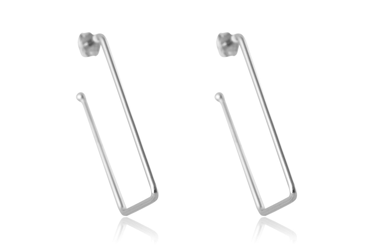 Brinco Argola Grande Retangular Folheado Em Ródio Branco - Casa Vitrine