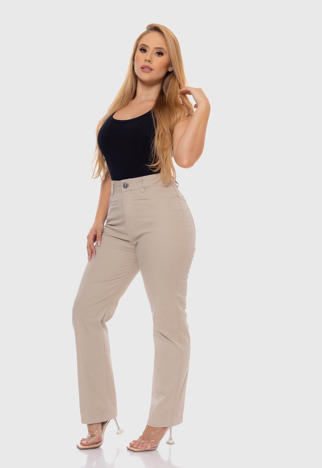 Calça Mom Bege Claro