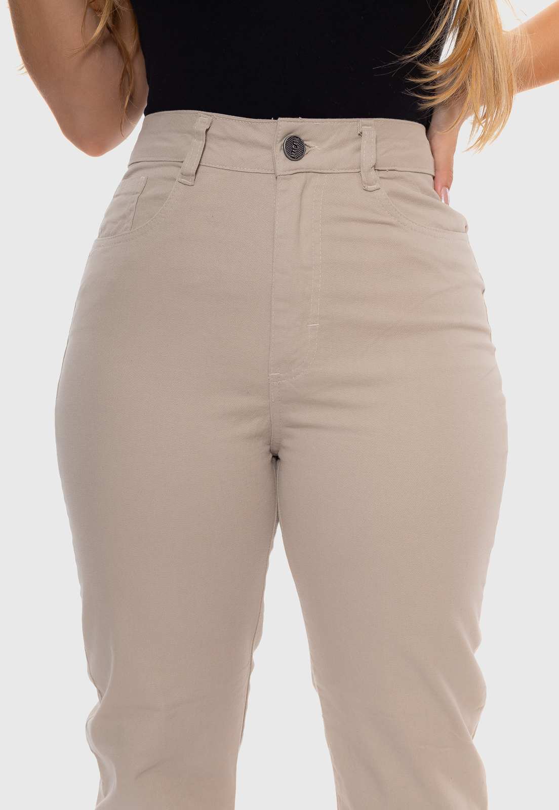 Calça Mom Bege Claro