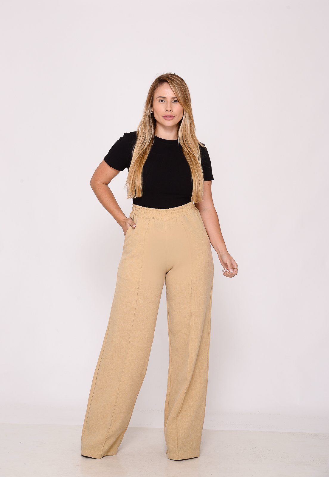 Calça Pantalona Bege Feminina