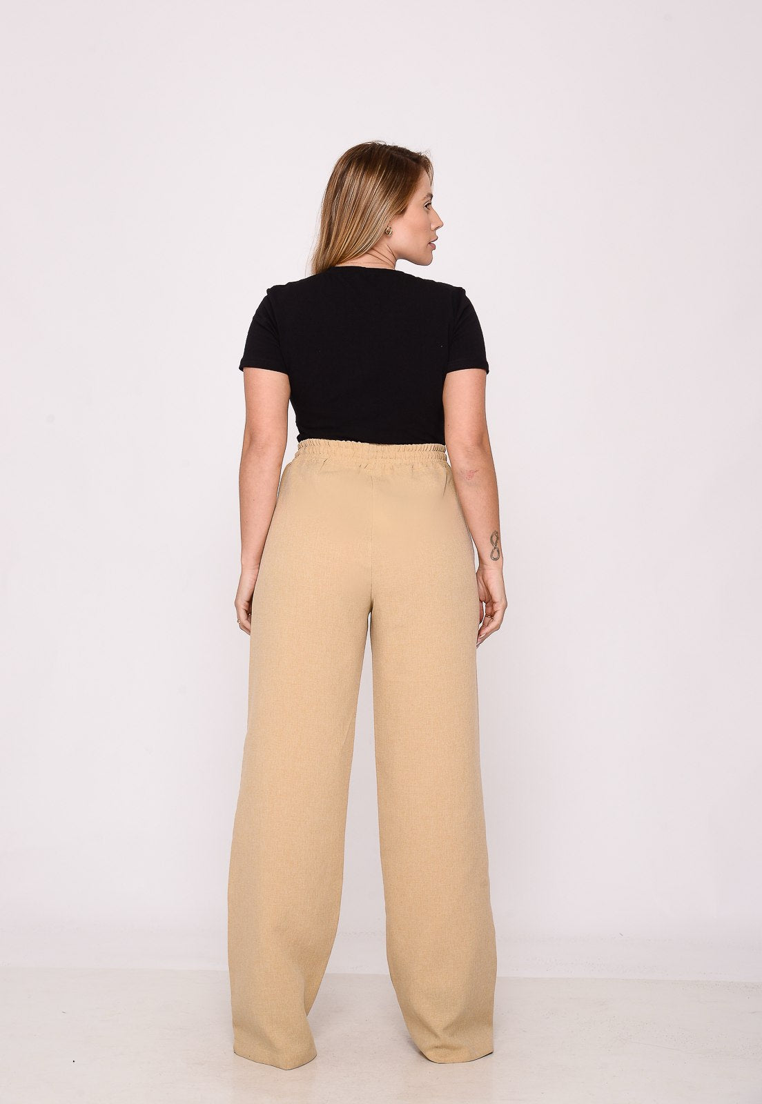 Calça Pantalona Bege Feminina