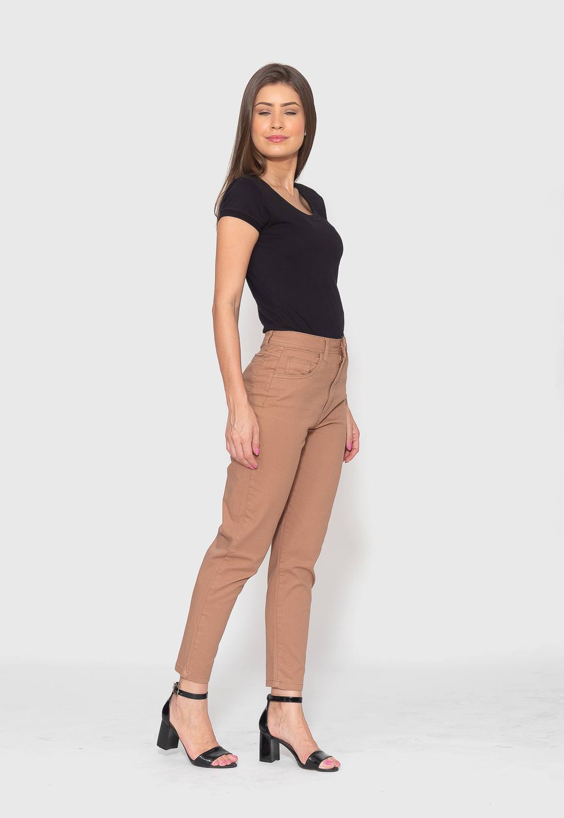 Calça Skinny Caqui Cintura Alta