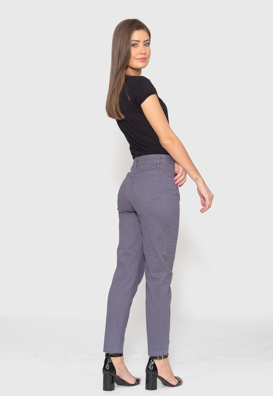 Calça Skinny Cinza Cintura Alta