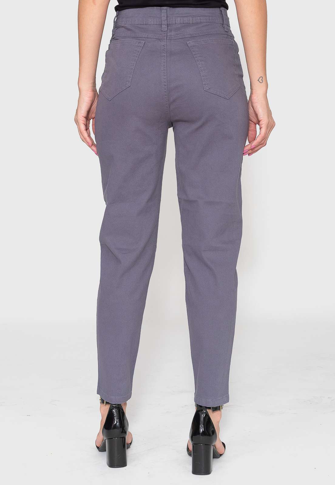 Calça Skinny Cinza Cintura Alta