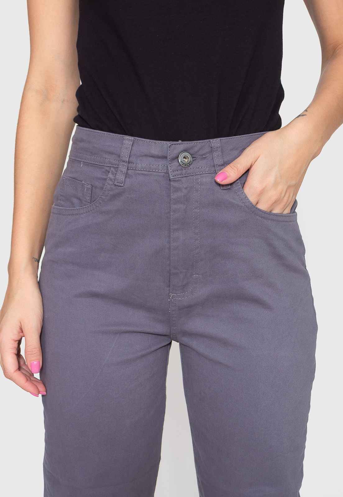 Calça Skinny Cinza Cintura Alta