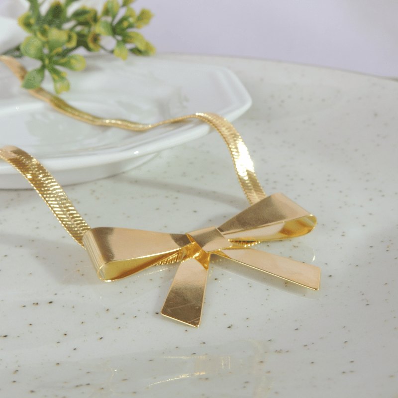Colar Fita Com Laço Banhado Em Ouro 18k