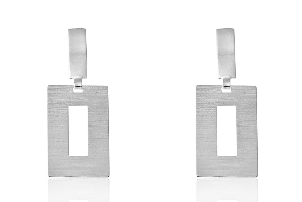 Brinco Com Fio Retangular Folheado Em Ródio Branco - Casa Vitrine
