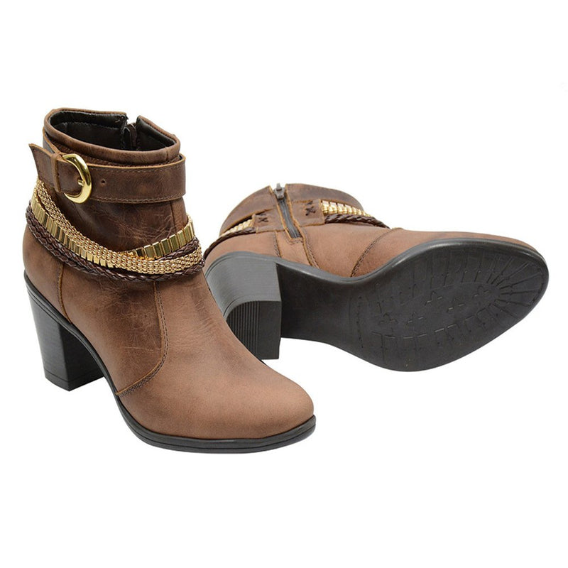 Bota de Couro Marrom Cano Curto Comfort - Casa Vitrine