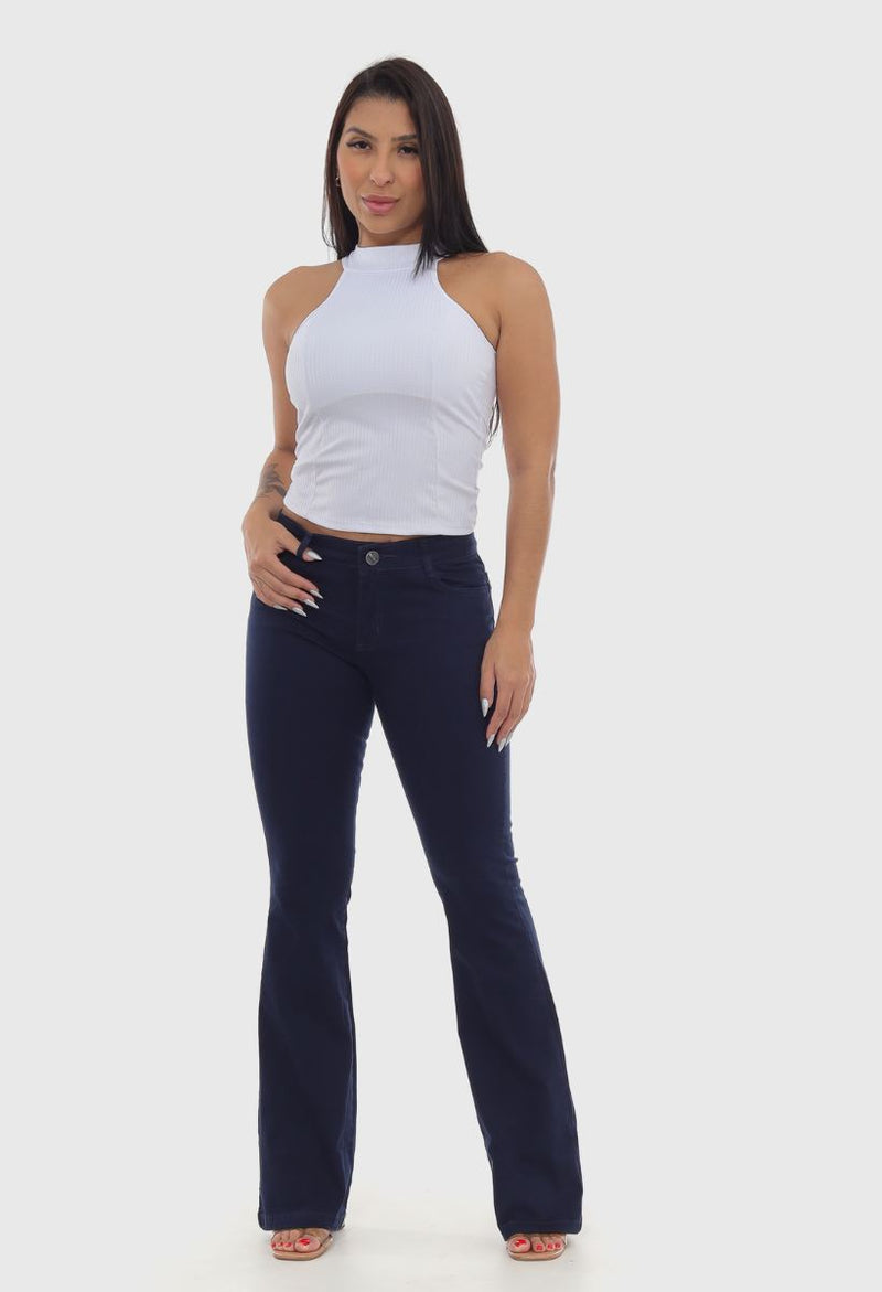 calça flare azul marinho