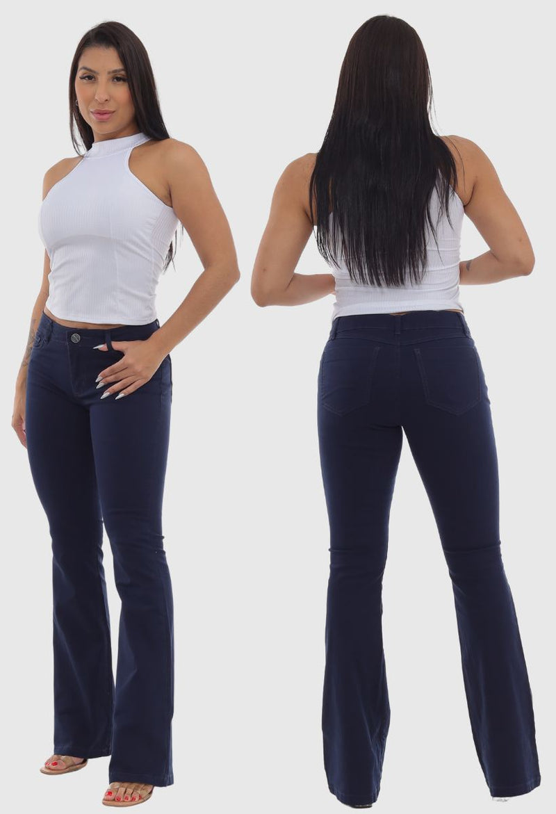 calça flare azul marinho