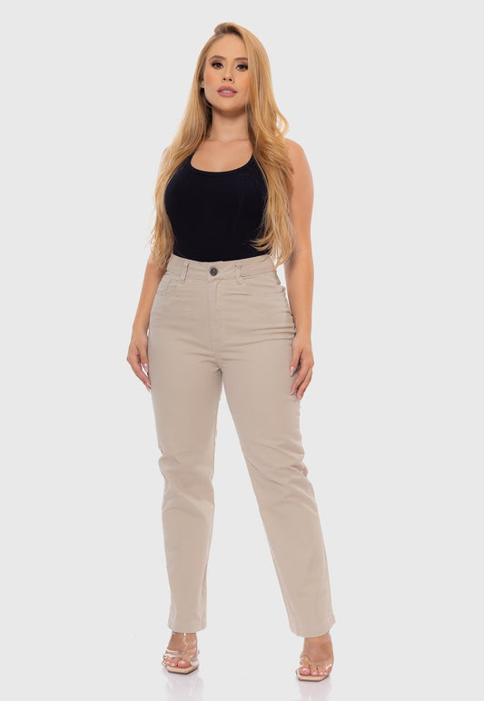 Calça Mom Bege Claro