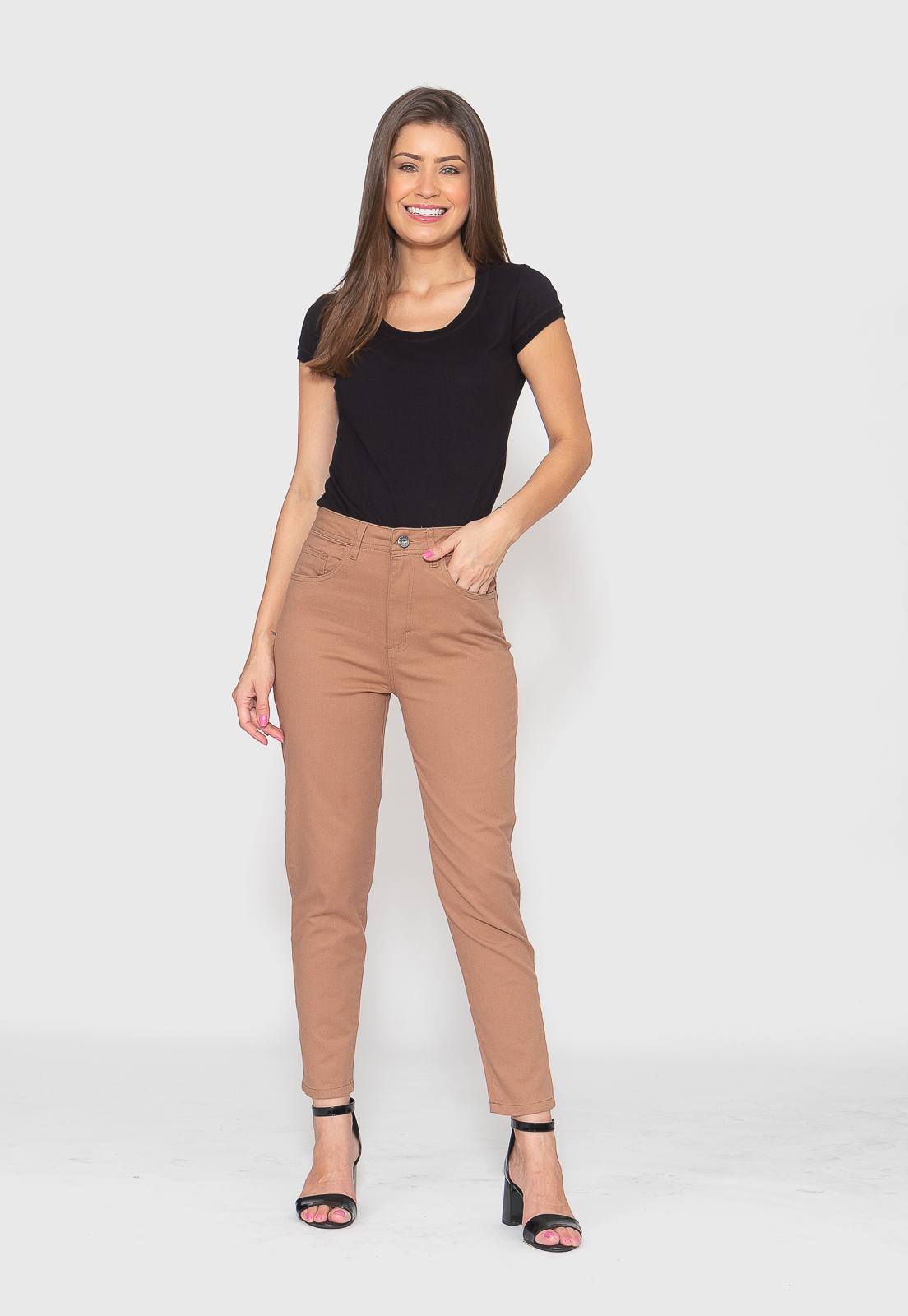 Calça Skinny Caqui Cintura Alta