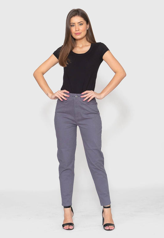 Calça Skinny Cinza Cintura Alta
