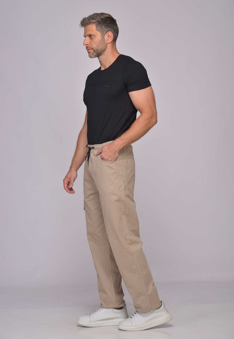 Calça masculina sarja bege escura