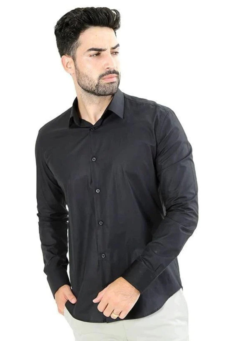 Camisa manga longa slim fit básica lisa