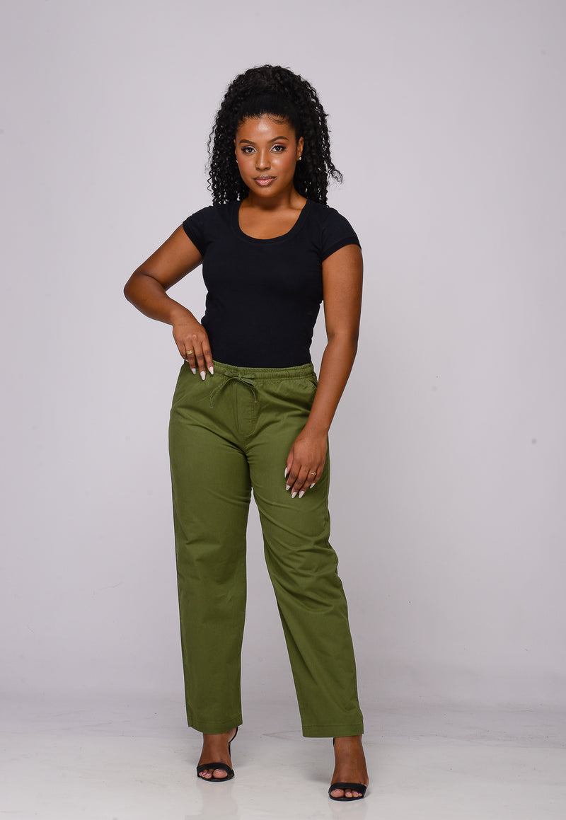 Calça Feminina Elástico Verde Folha