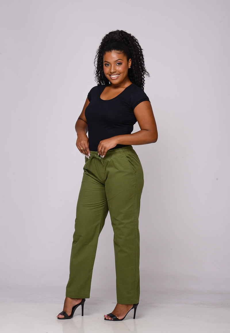 Calça Feminina Elástico Verde Folha