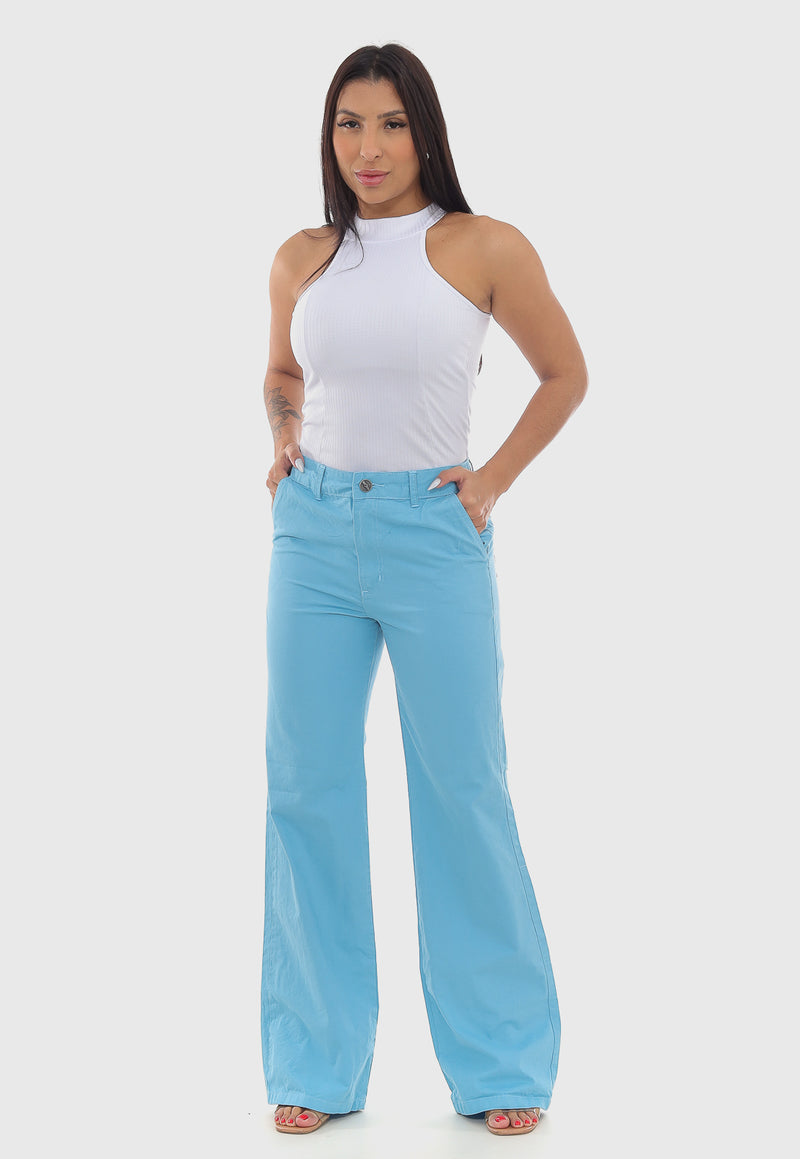 Calça Feminina Wide Leg Azul Claro