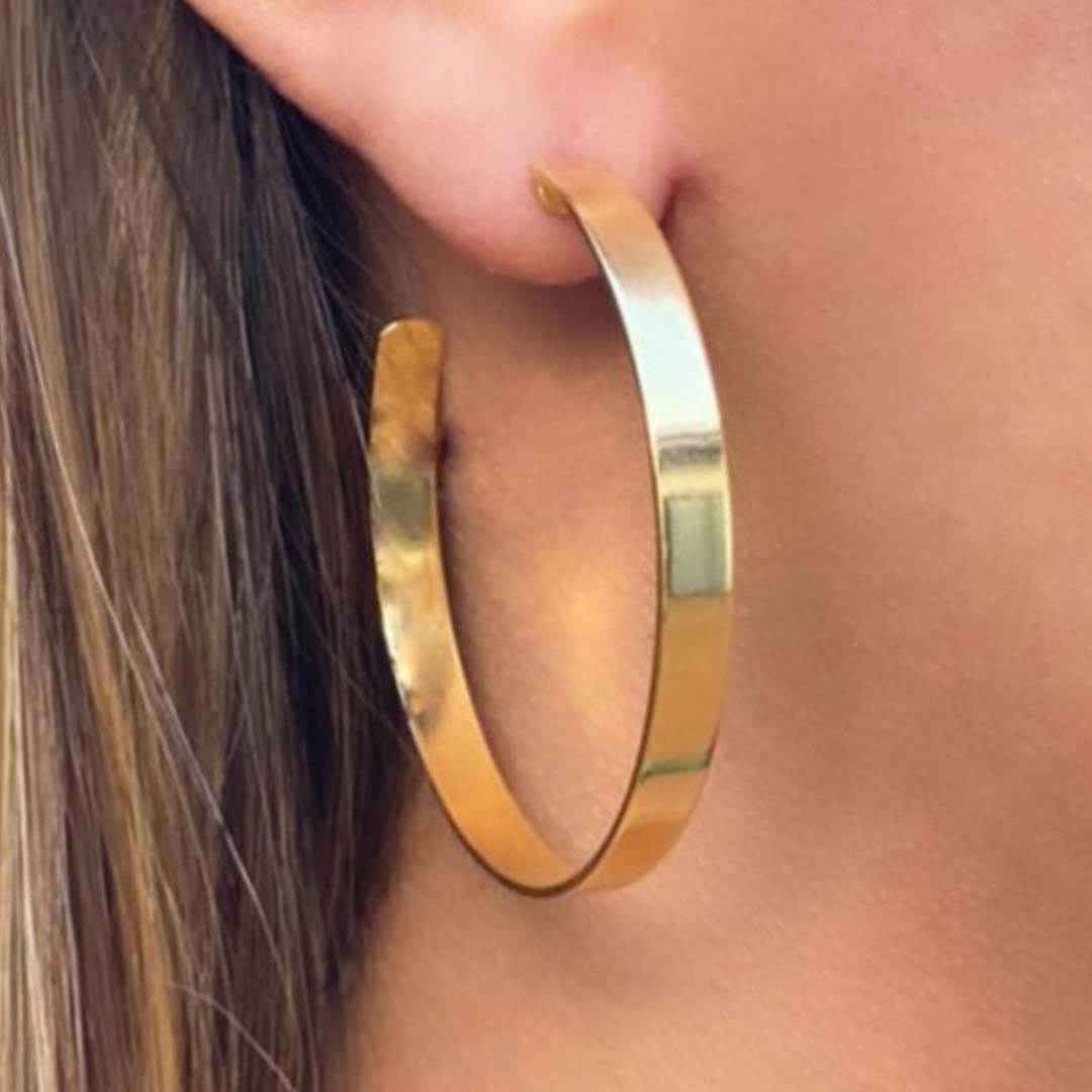 Brinco Argola Grande Grossa Folheado Em Ouro 18k - Casa Vitrine