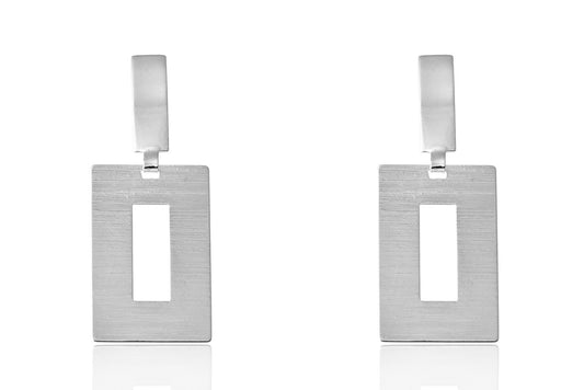 Brinco Com Fio Retangular Folheado Em Ródio Branco - Casa Vitrine