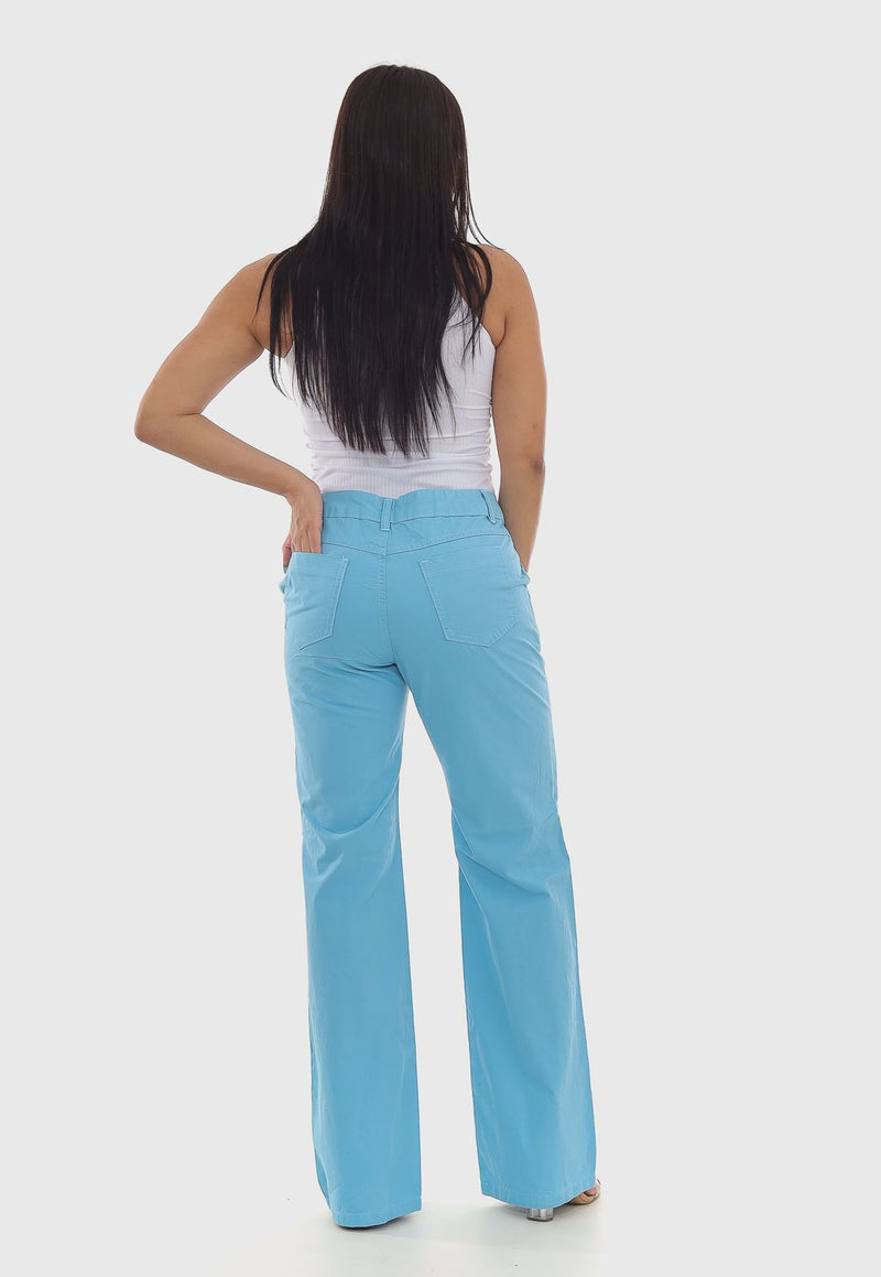 Calça Feminina Wide Leg Azul Claro