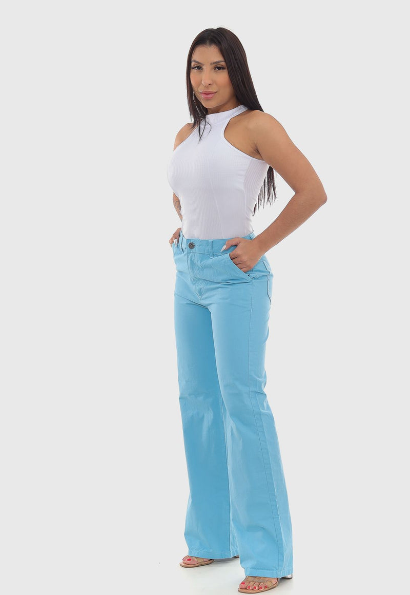 Calça Feminina Wide Leg Azul Claro