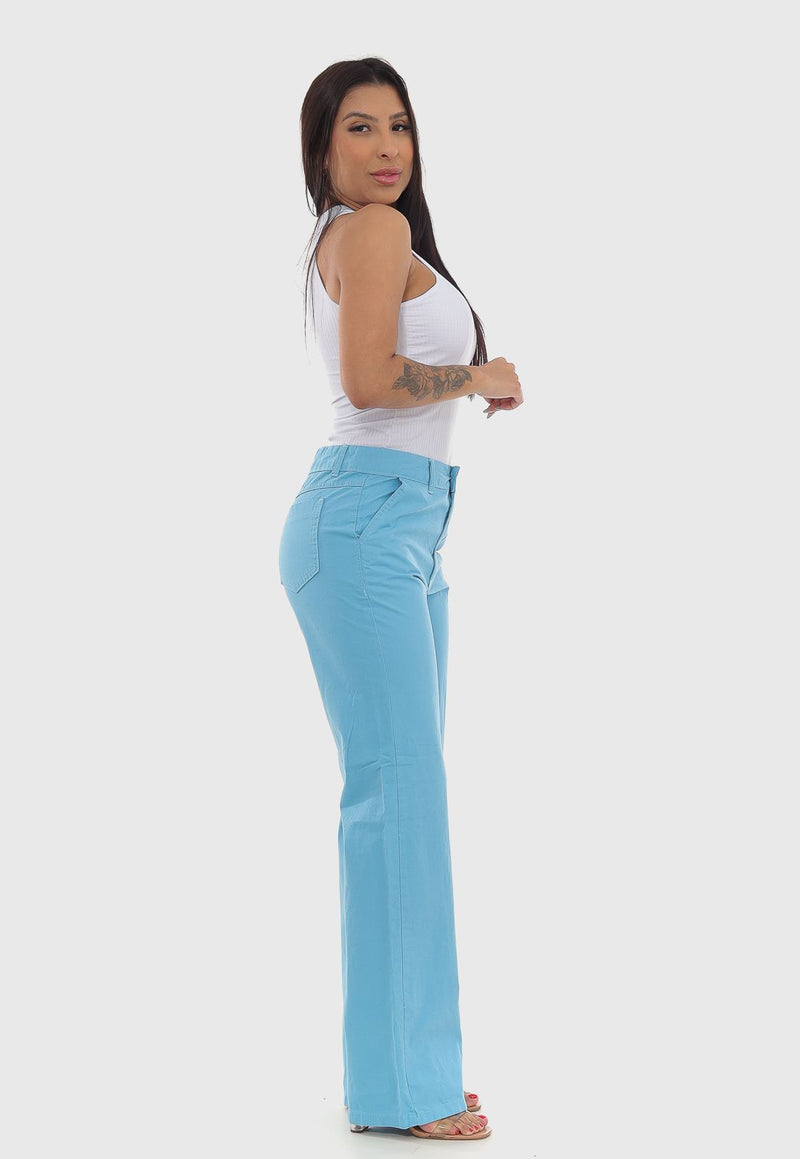 Calça Feminina Wide Leg Azul Claro